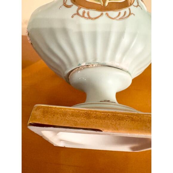 A Pair of Gold Plated Sea Green Porcelain Baskets, Trinket Dish, Decor Vintage - Picture 9 of 15